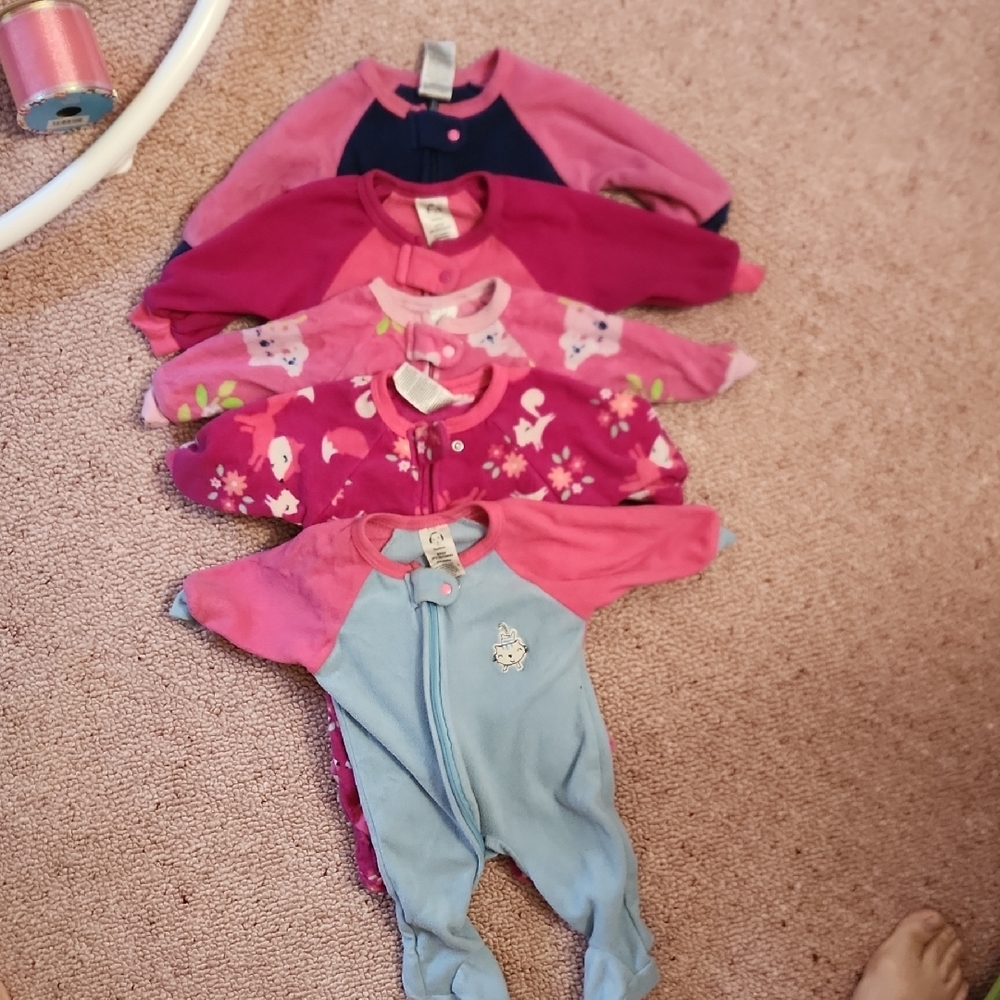 Pink and Blue Fleece Sleepers 0-3 Months